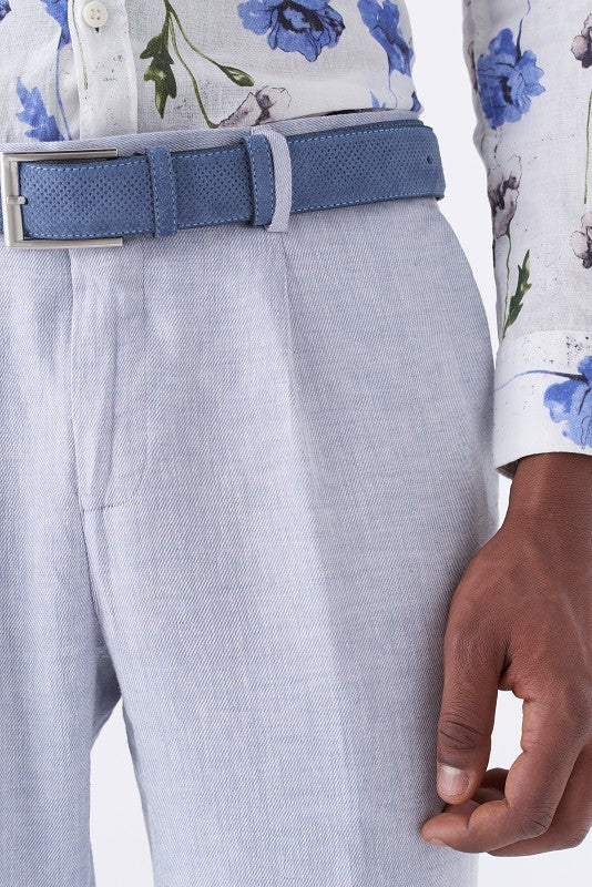 Pantalone con pinces trama diagonale misto lino