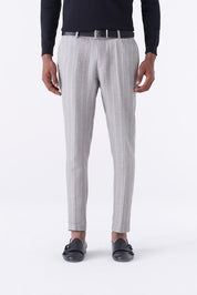 Pantalone gessato grigio in puro lino