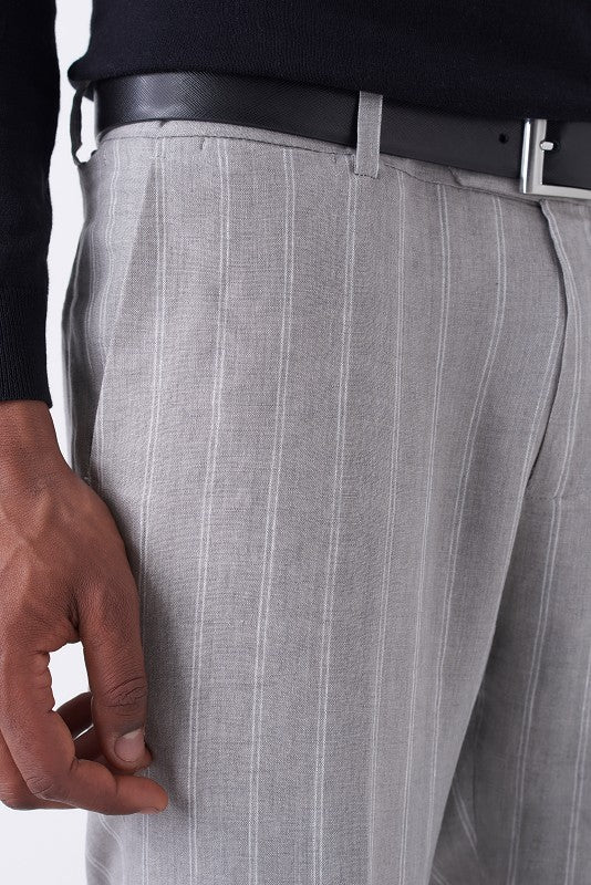Pantalone gessato grigio in puro lino