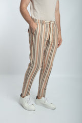 PANTALACCIO A RIGHE IN MISTO LINO