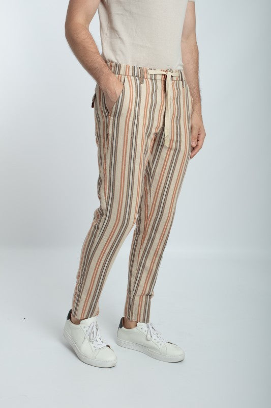 PANTALACCIO A RIGHE IN MISTO LINO