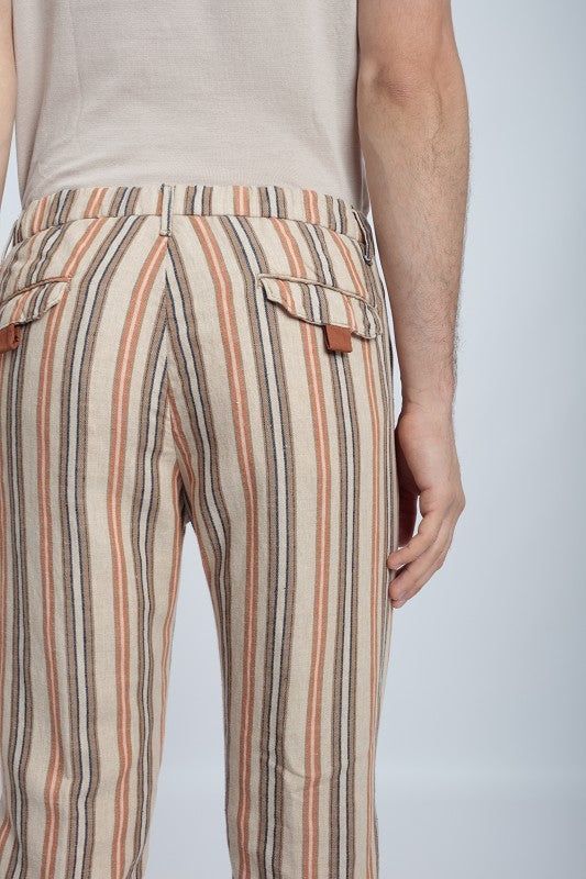 PANTALACCIO A RIGHE IN MISTO LINO