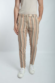 PANTALACCIO A RIGHE IN MISTO LINO