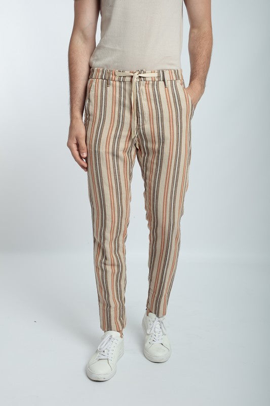 PANTALACCIO A RIGHE IN MISTO LINO