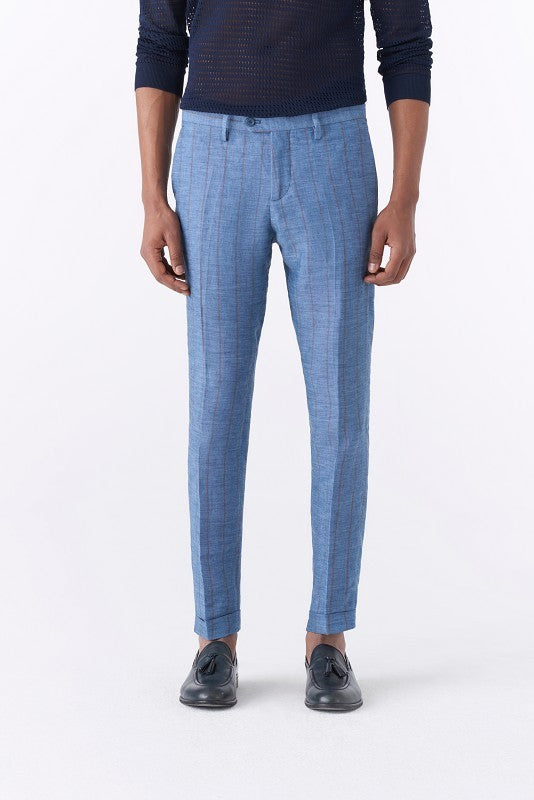 Pantalone misto lino fantasia a righe misto lino