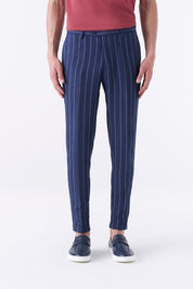 Pantalone gessato in puro lino