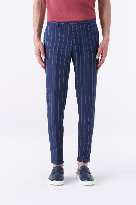 Pantalone gessato in puro lino