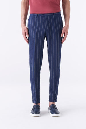 Pantalone gessato in puro lino