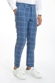 Pantalone fantasia a quadri misto lino