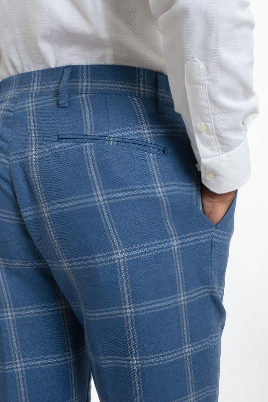 Pantalone fantasia a quadri misto lino