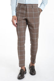 Pantalone fantasia a quadri misto lino