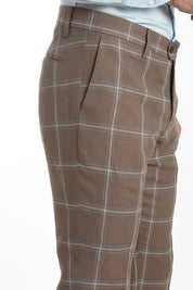 Pantalone fantasia a quadri misto lino
