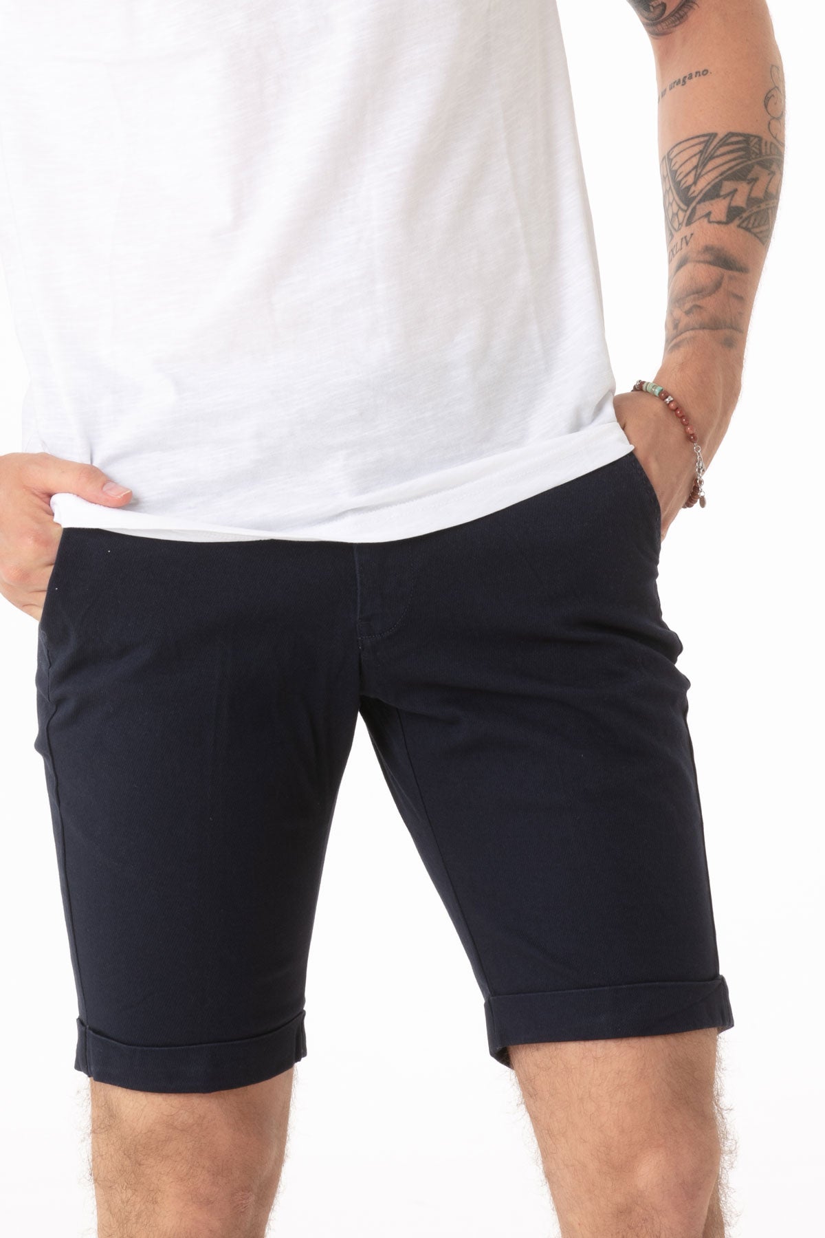 Bermuda in Cotone Tasca America con Piega Slim Fit