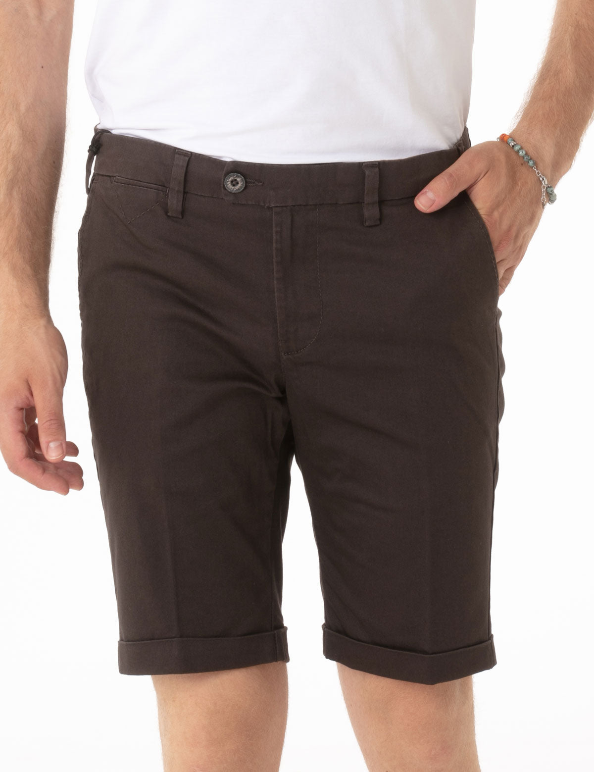 Bermuda in Cotone Tasca America con Piega Slim Fit