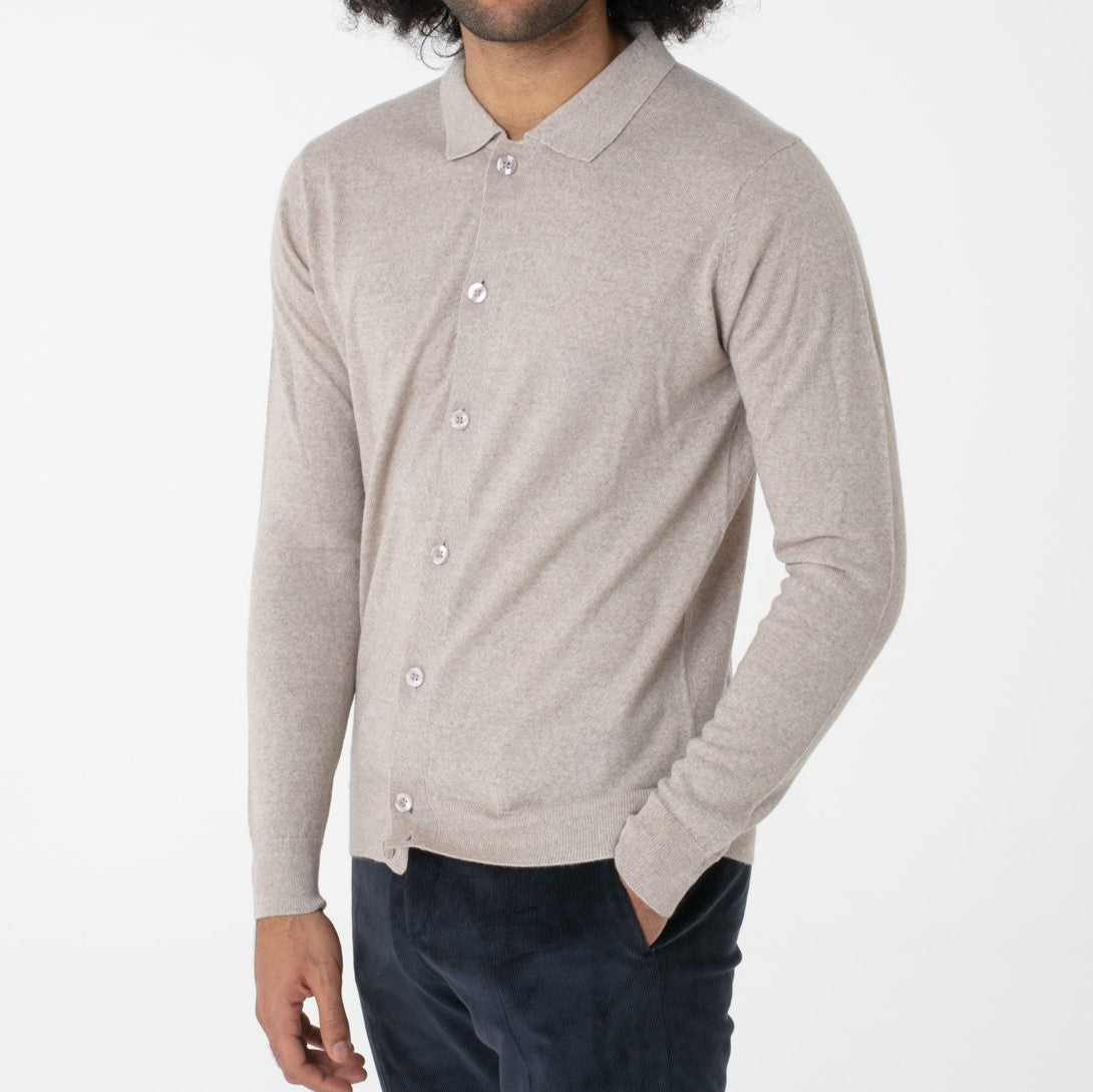 Cardigan collo camicia in Misto Merinos