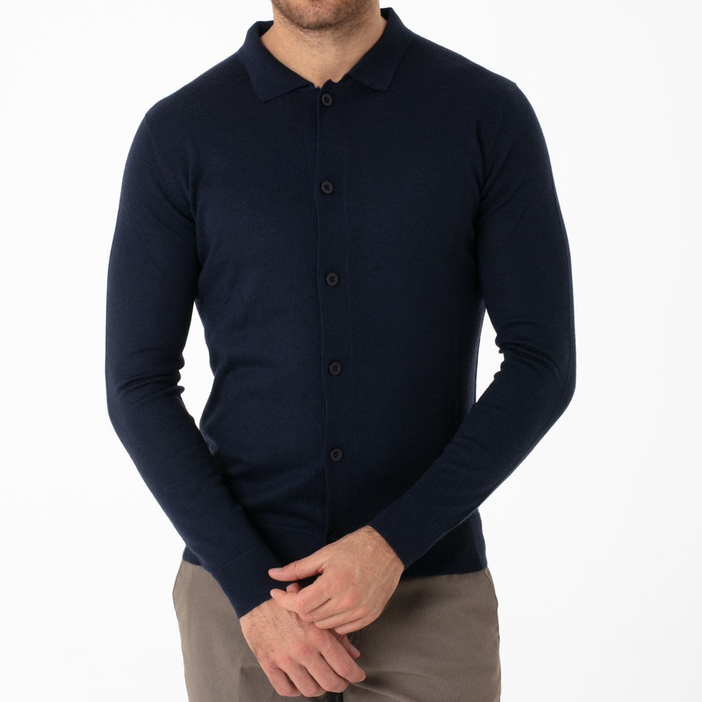 Cardigan collo camicia in Misto Merinos