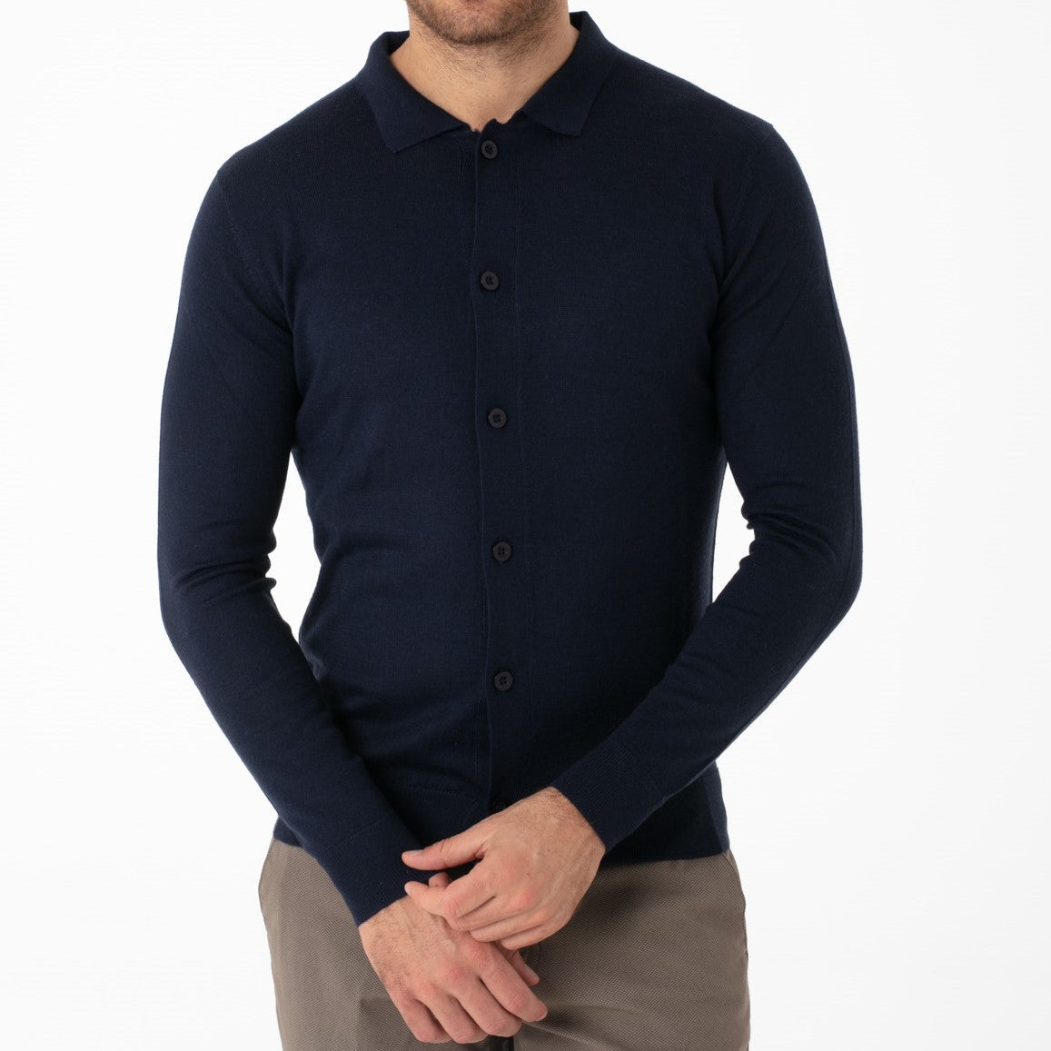 Cardigan collo camicia in Misto Merinos