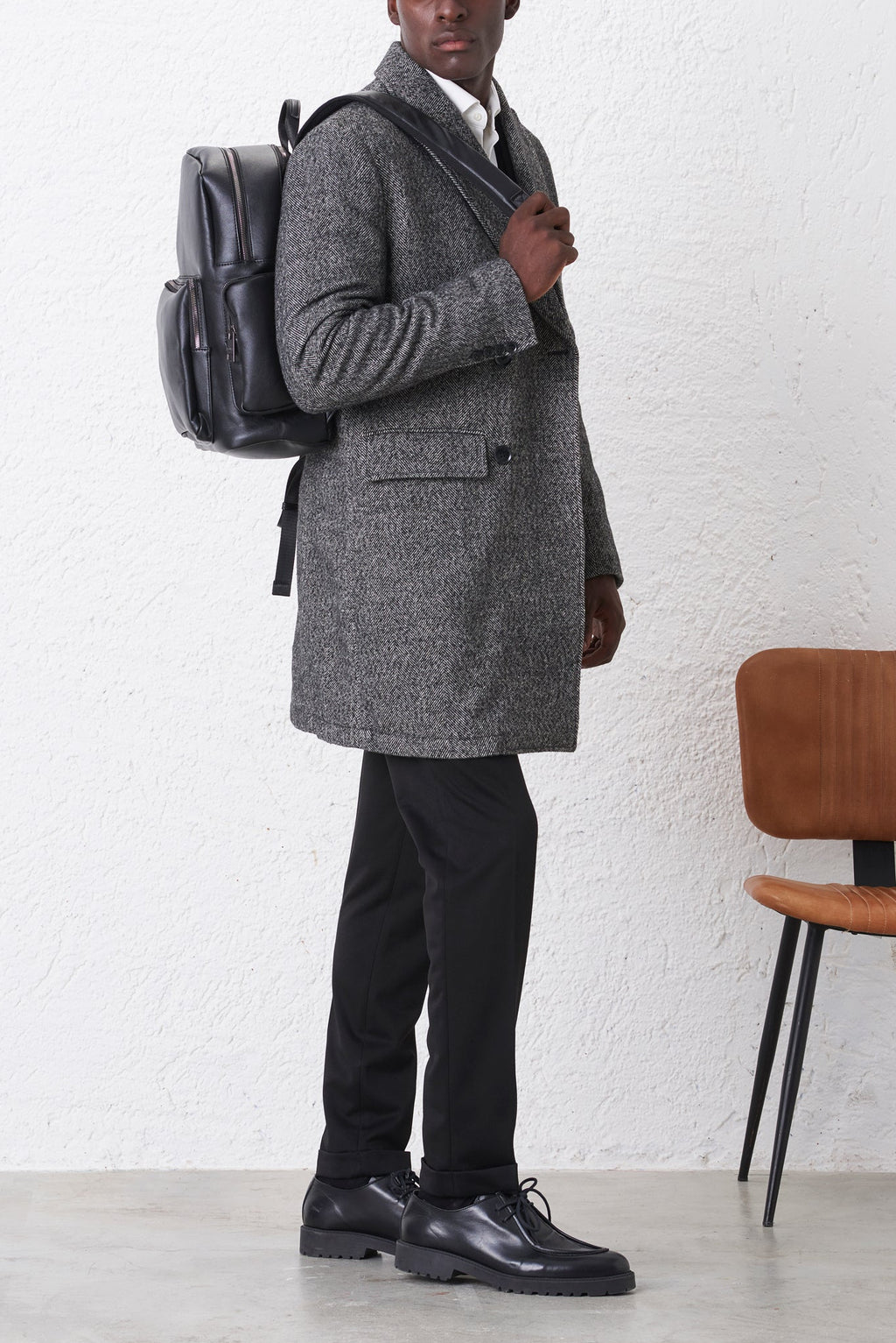 Cappotto Doppiopetto Misto Lana Spigata Bouclé