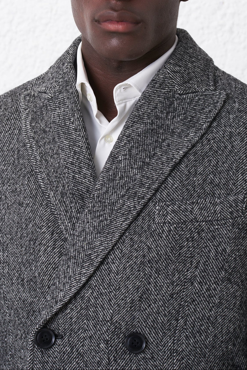 Cappotto Doppiopetto Misto Lana Spigata Bouclé
