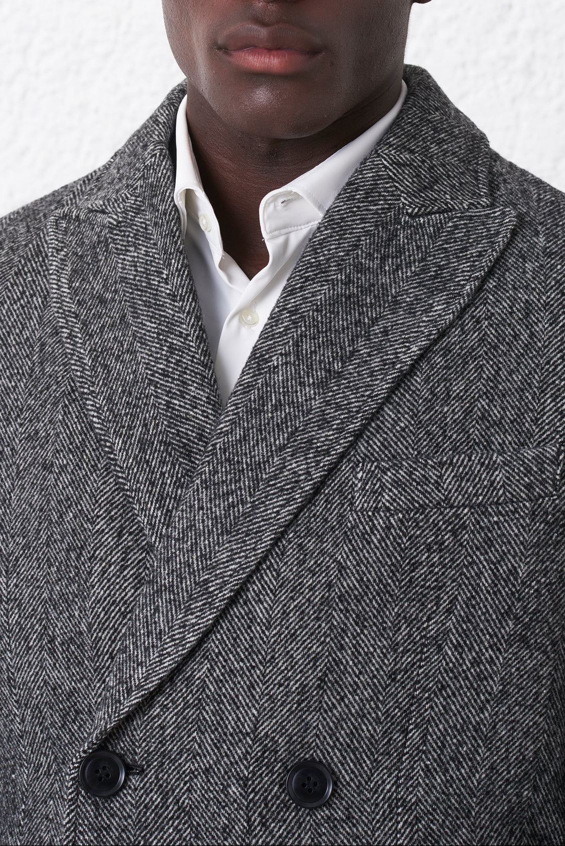 Cappotto Doppiopetto Misto Lana Spigata Bouclé