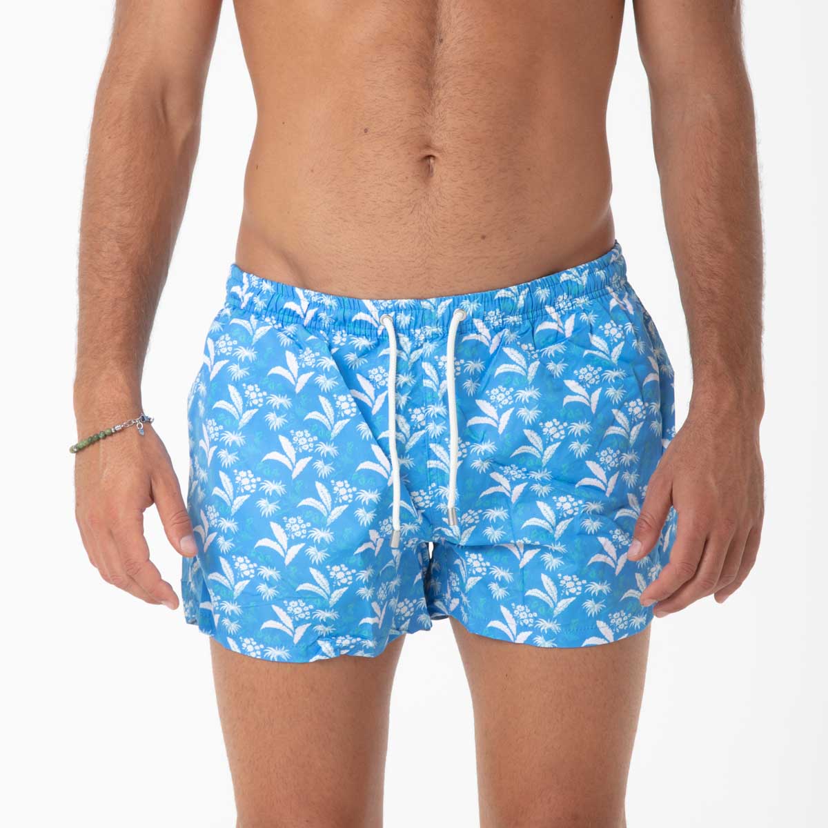 Costume Boxer Celeste con Fantasia Fiori