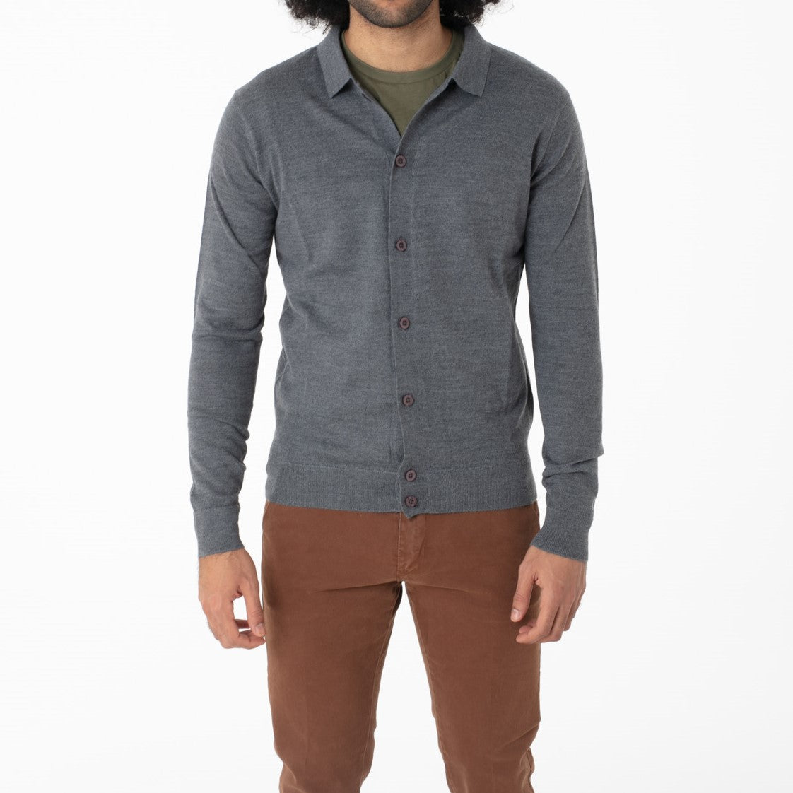 Cardigan collo camicia in Misto Merinos
