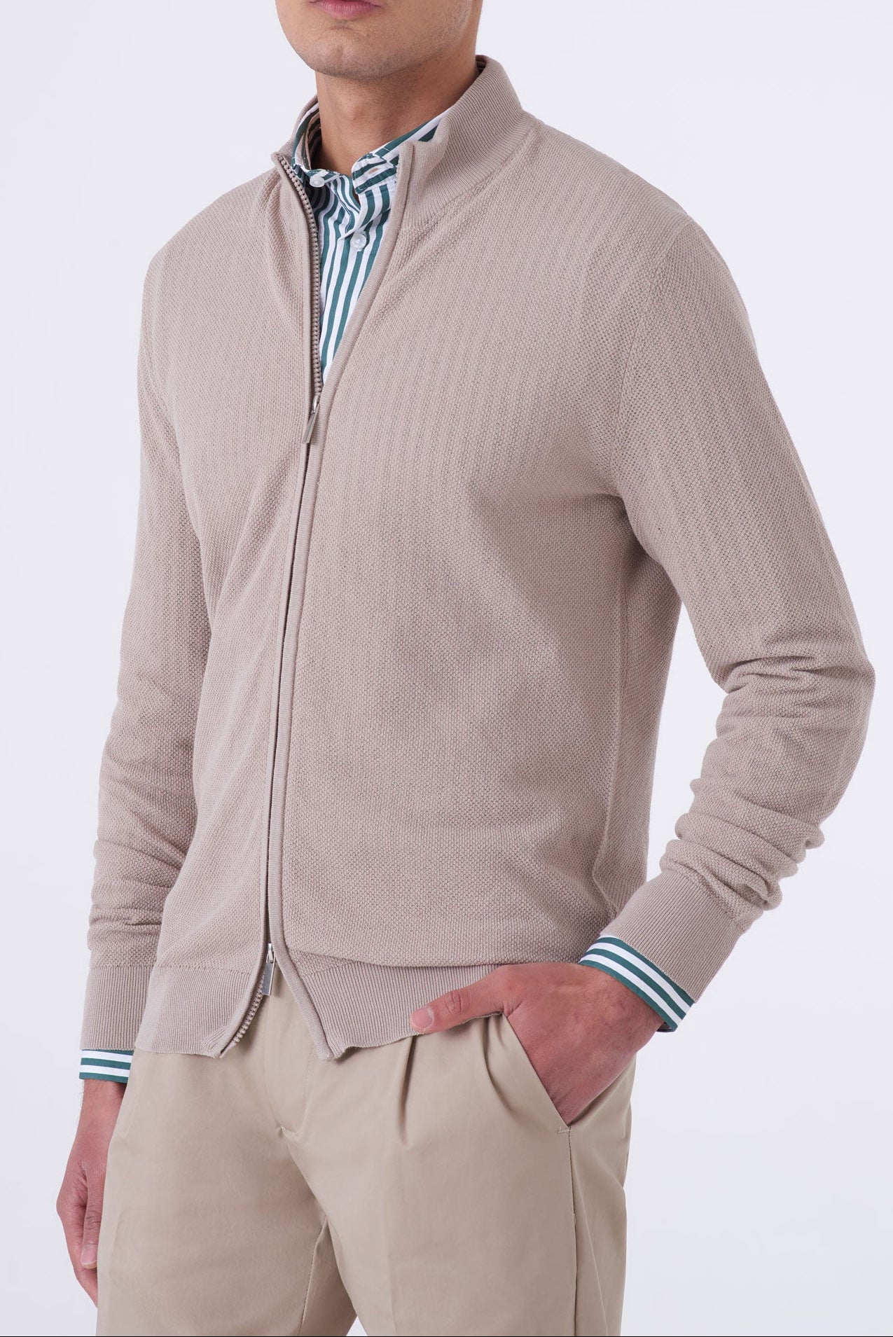 Cardigan uomo in cotone chicco di riso con zip