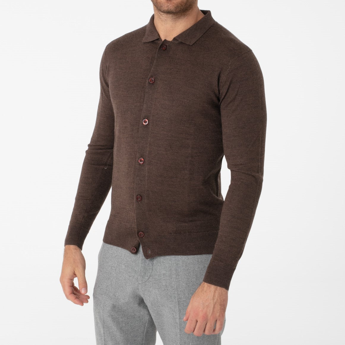 Cardigan collo camicia in Misto Merinos