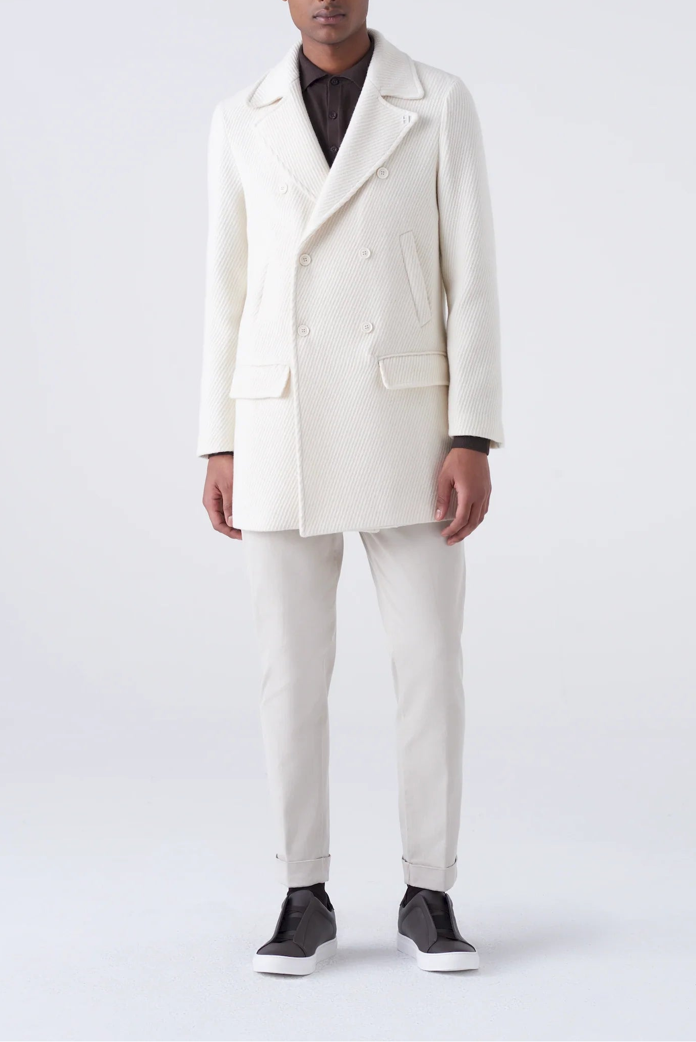 Cappotto doppiopetto bianco a costine