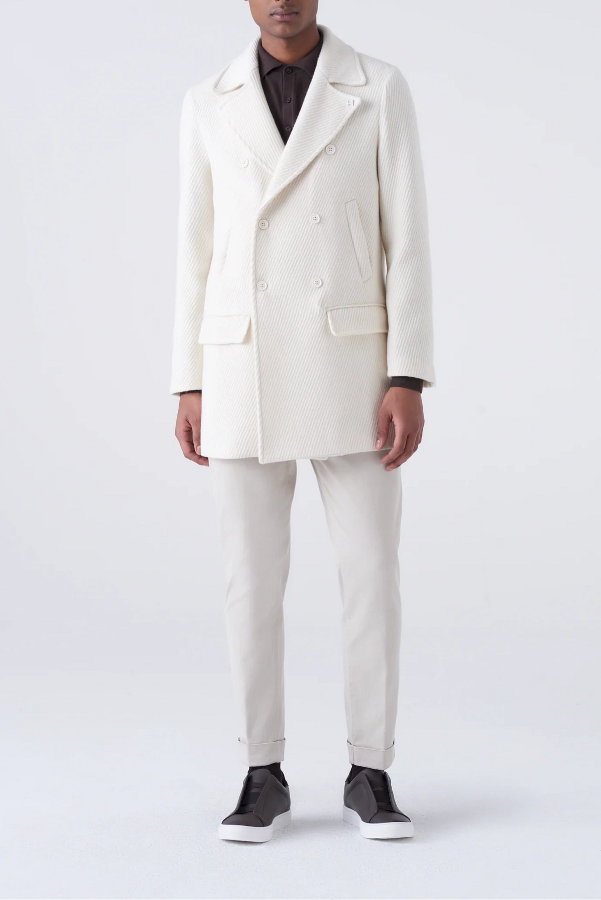 Cappotto doppiopetto bianco a costine