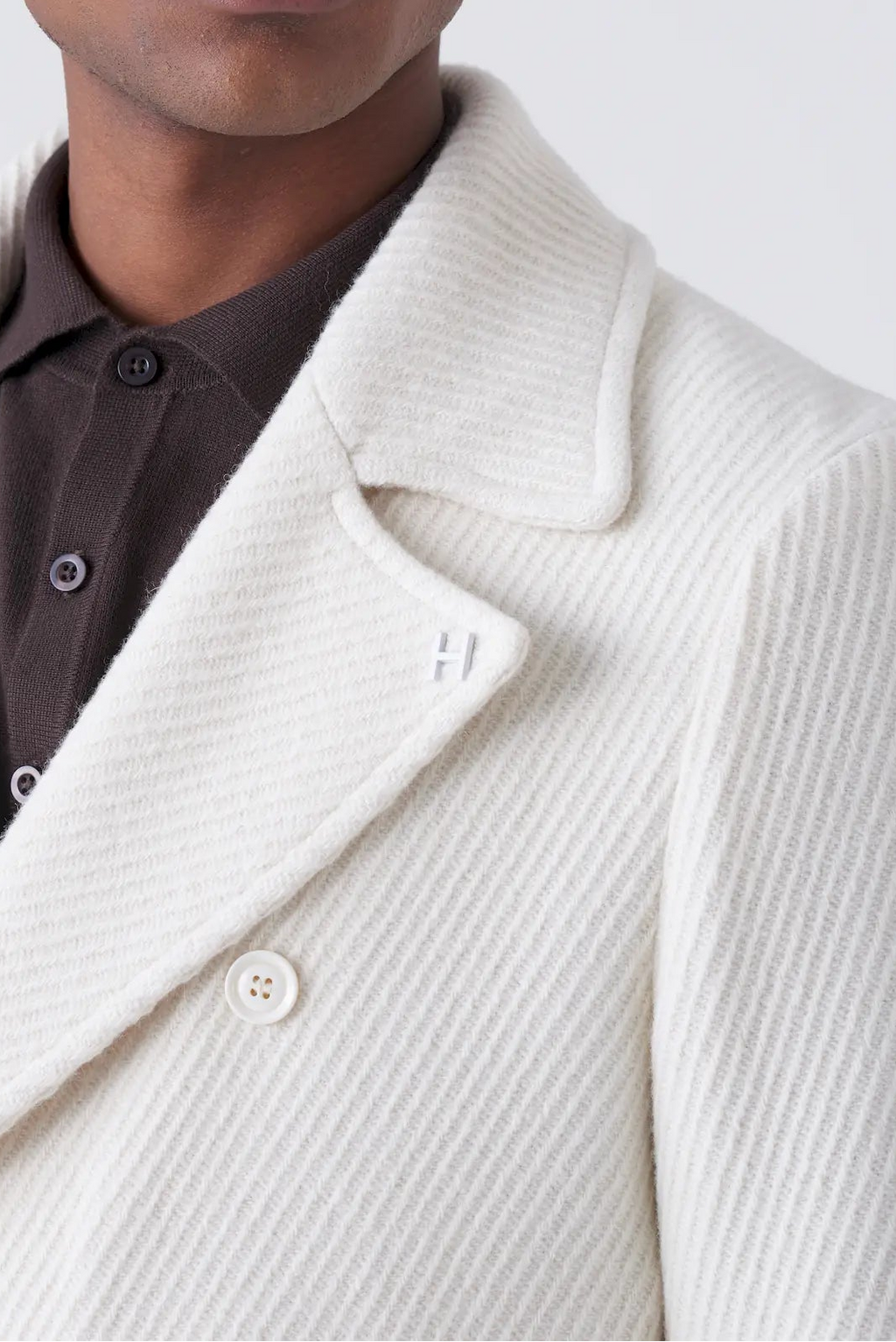 Cappotto doppiopetto bianco a costine