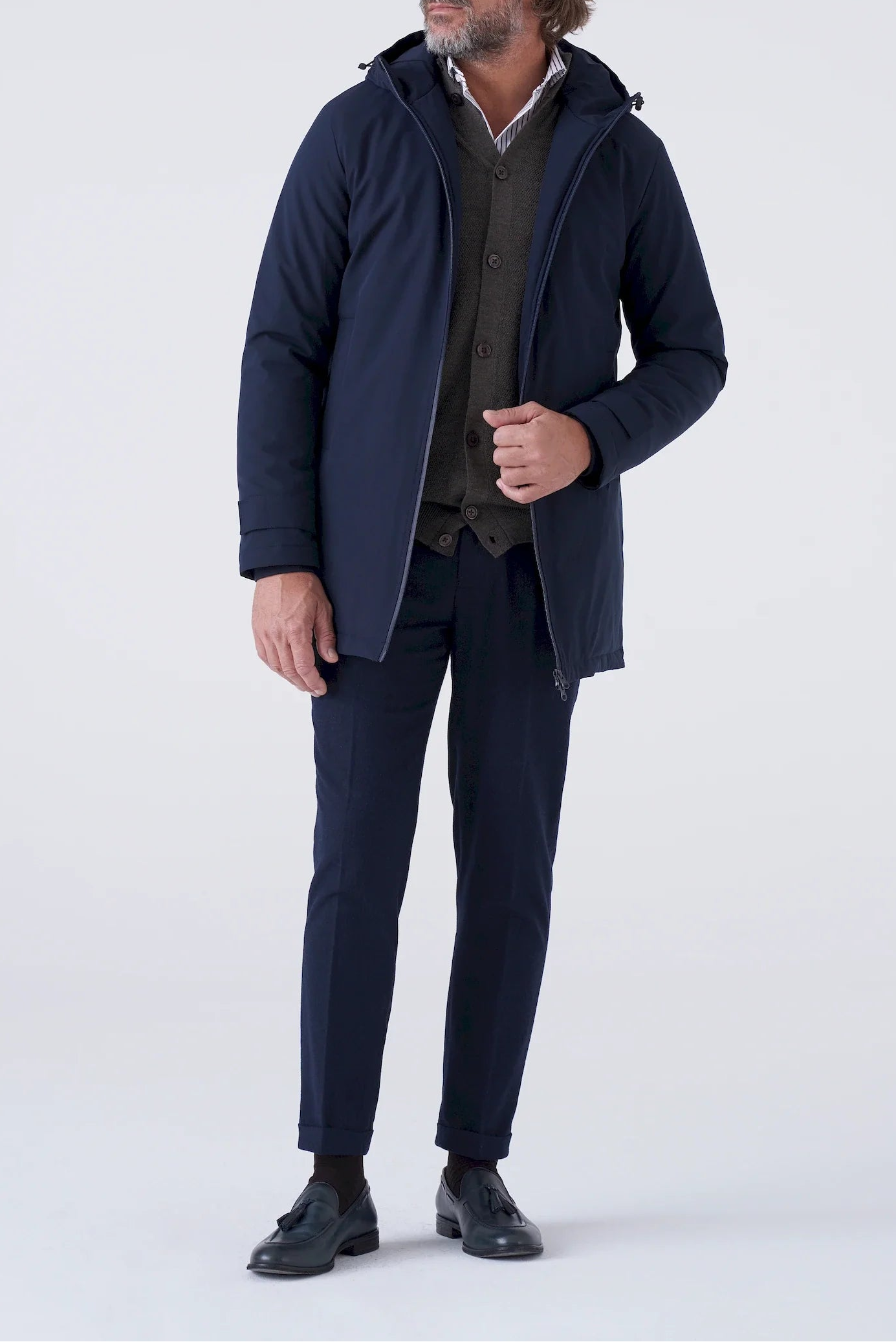 Parka lungo imbottito in tessuto tecnico