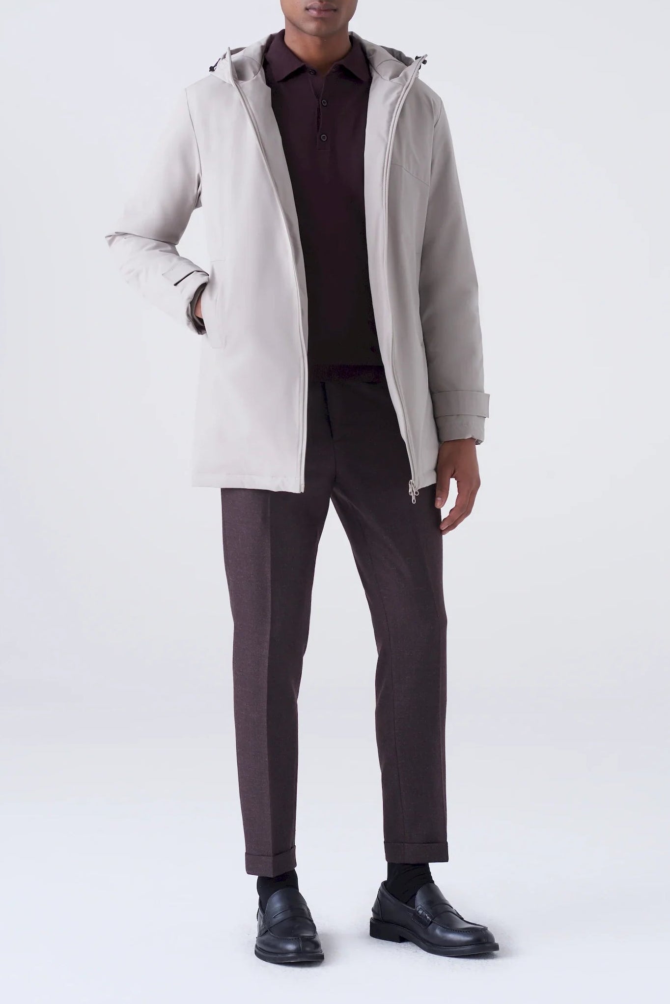 Parka lungo imbottito in tessuto tecnico