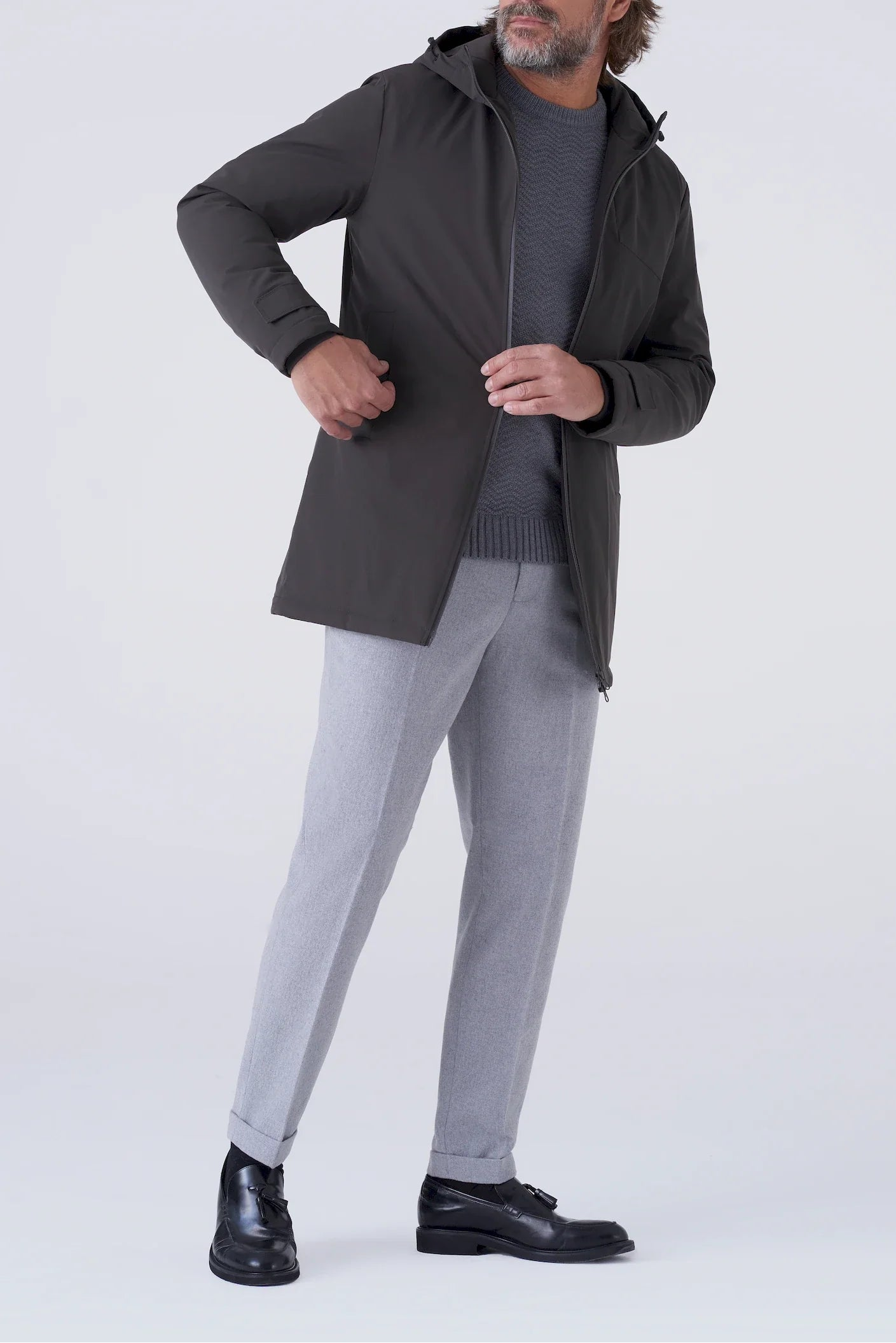 Parka lungo imbottito in tessuto tecnico