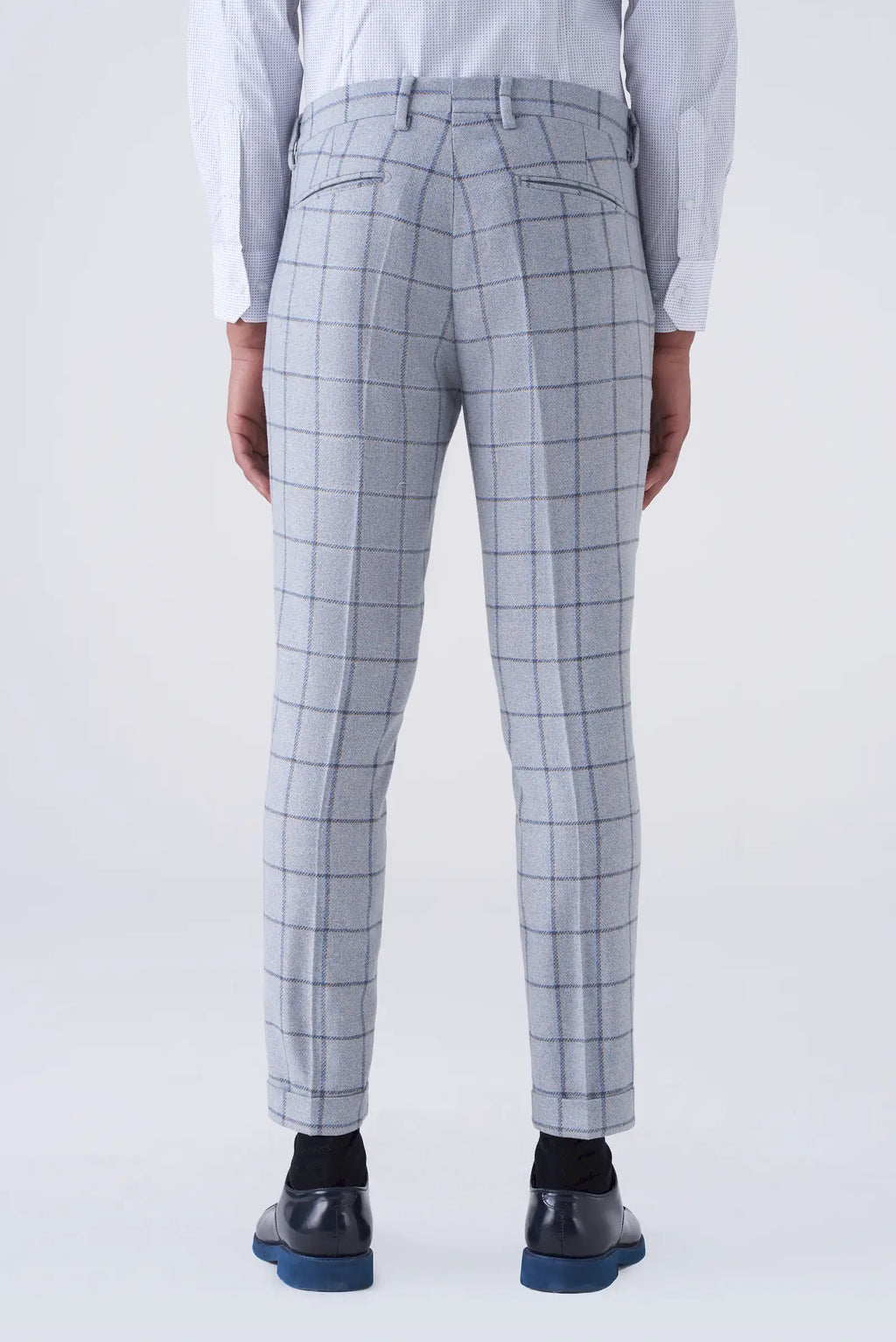 Pantaloni grigio chiaro fantasia a quadri
