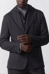 Giacca in Maglia Uomo con Cappuccio e Pettorina Removibile