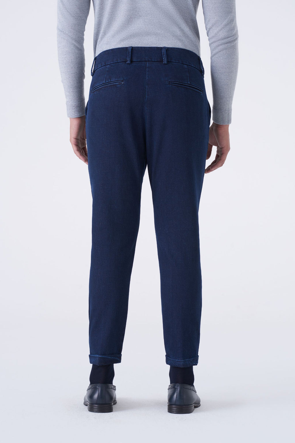 Jeans vita alta con doppia pinces microfantasia