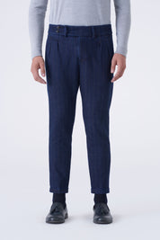 Jeans vita alta con doppia pinces rigato