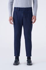 Jeans vita alta con doppia pinces rigato