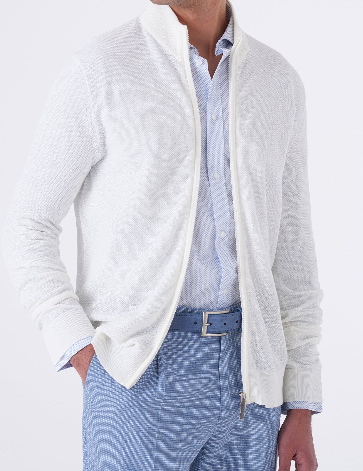 Cardigan uomo in cotone chicco di riso con zip