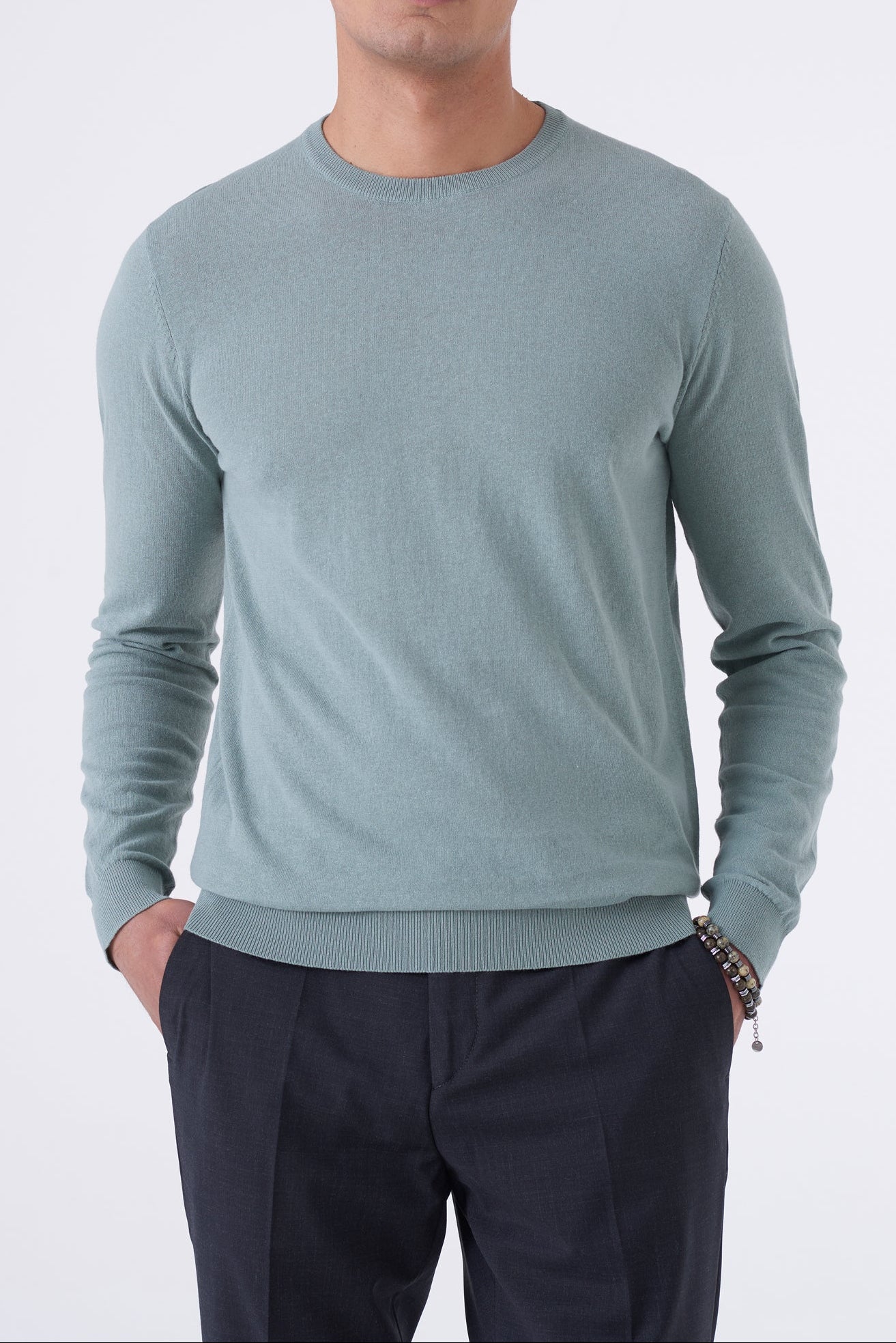 Maglia girocollo uomo in cotone high twist