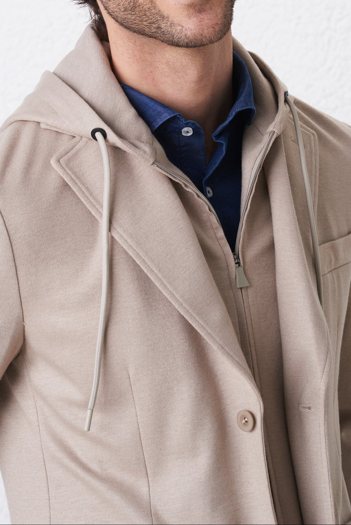 Giacca in Maglia Uomo con Cappuccio e Pettorina Removibile