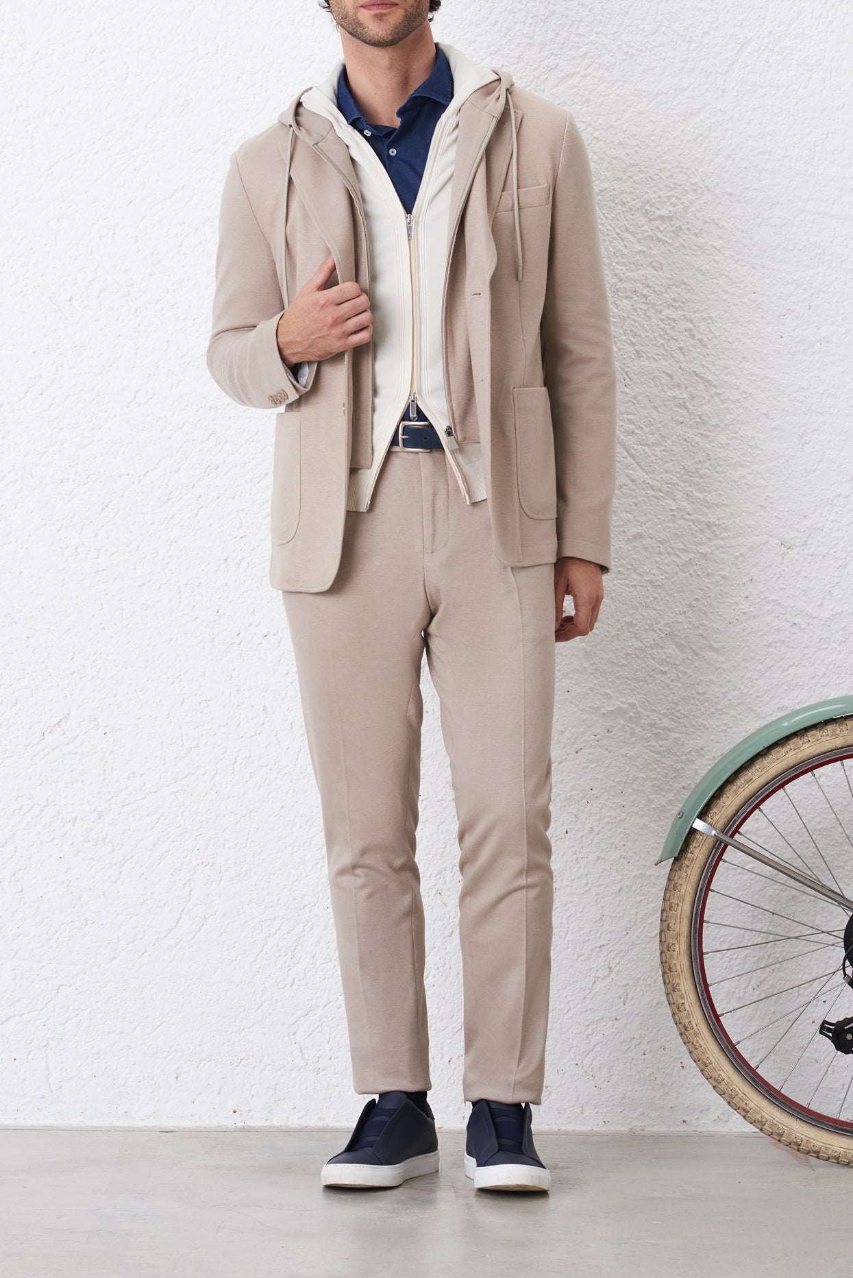 Giacca in Maglia Uomo con Cappuccio e Pettorina Removibile