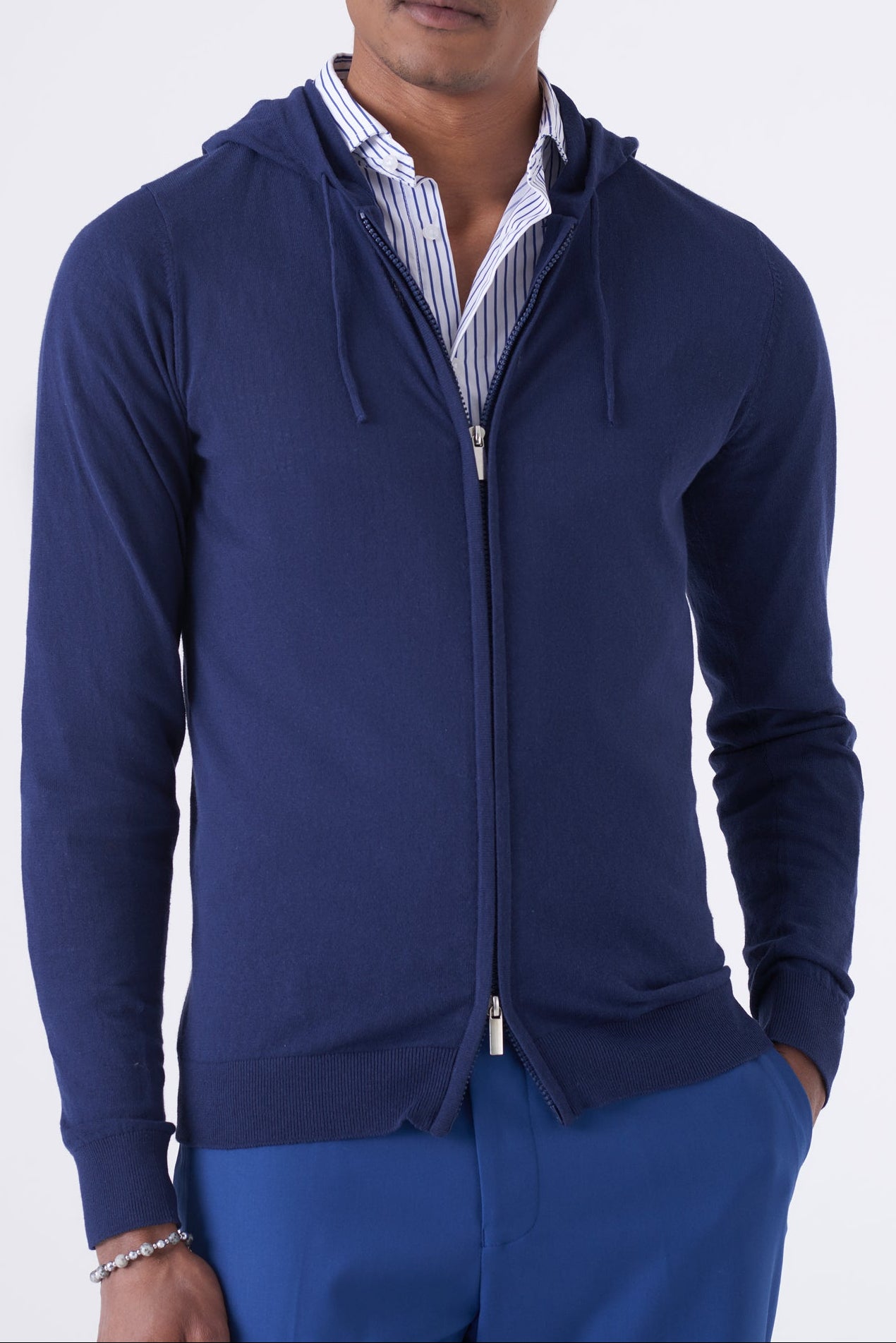 Felpa con cappuccio in cotone high twist con zip
