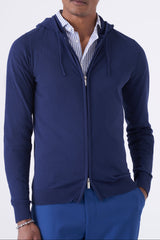 Felpa con cappuccio in cotone high twist con zip