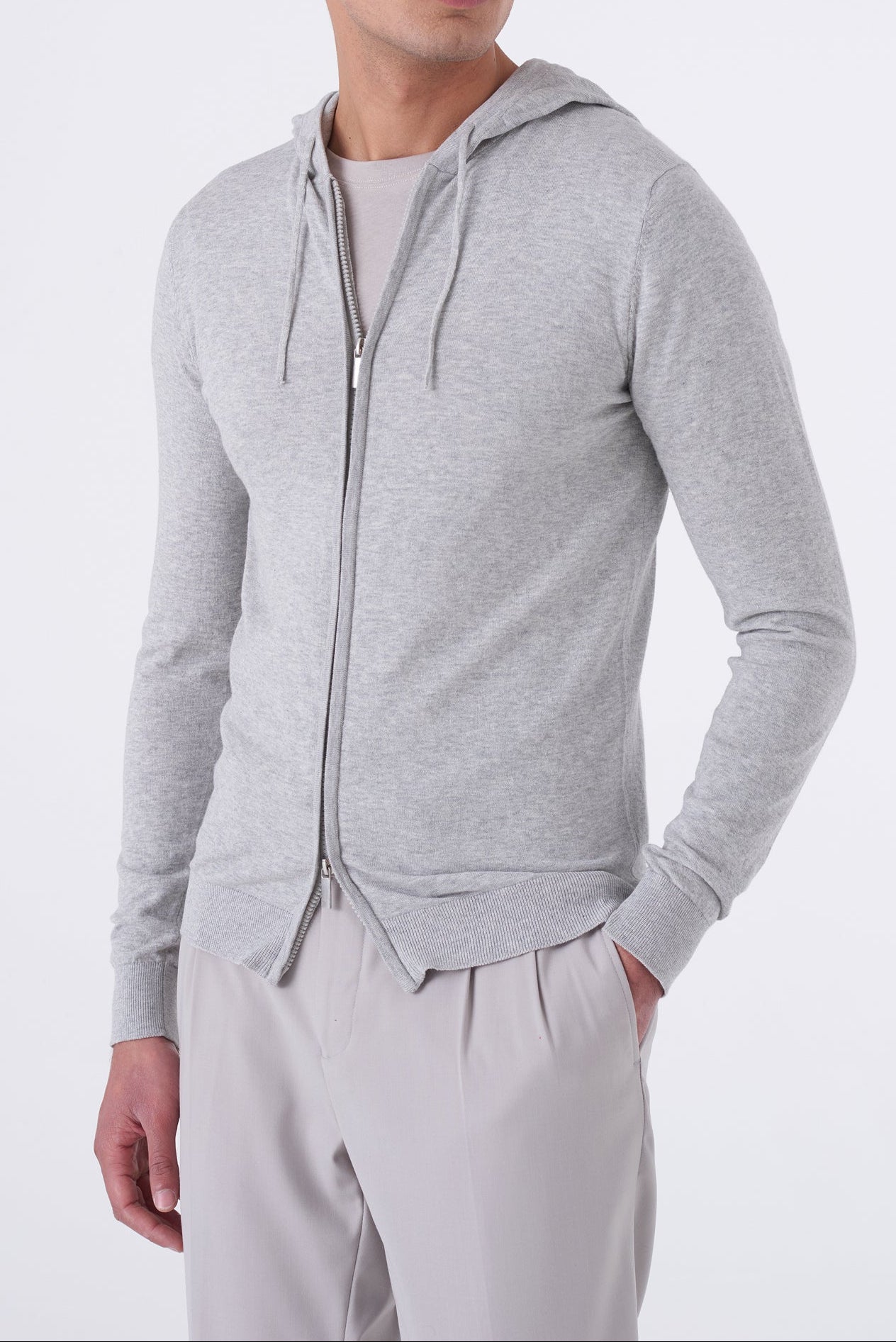 Felpa con cappuccio in cotone high twist con zip