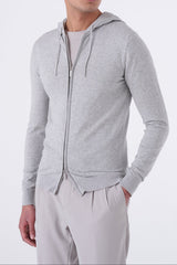 Felpa con cappuccio in cotone high twist con zip