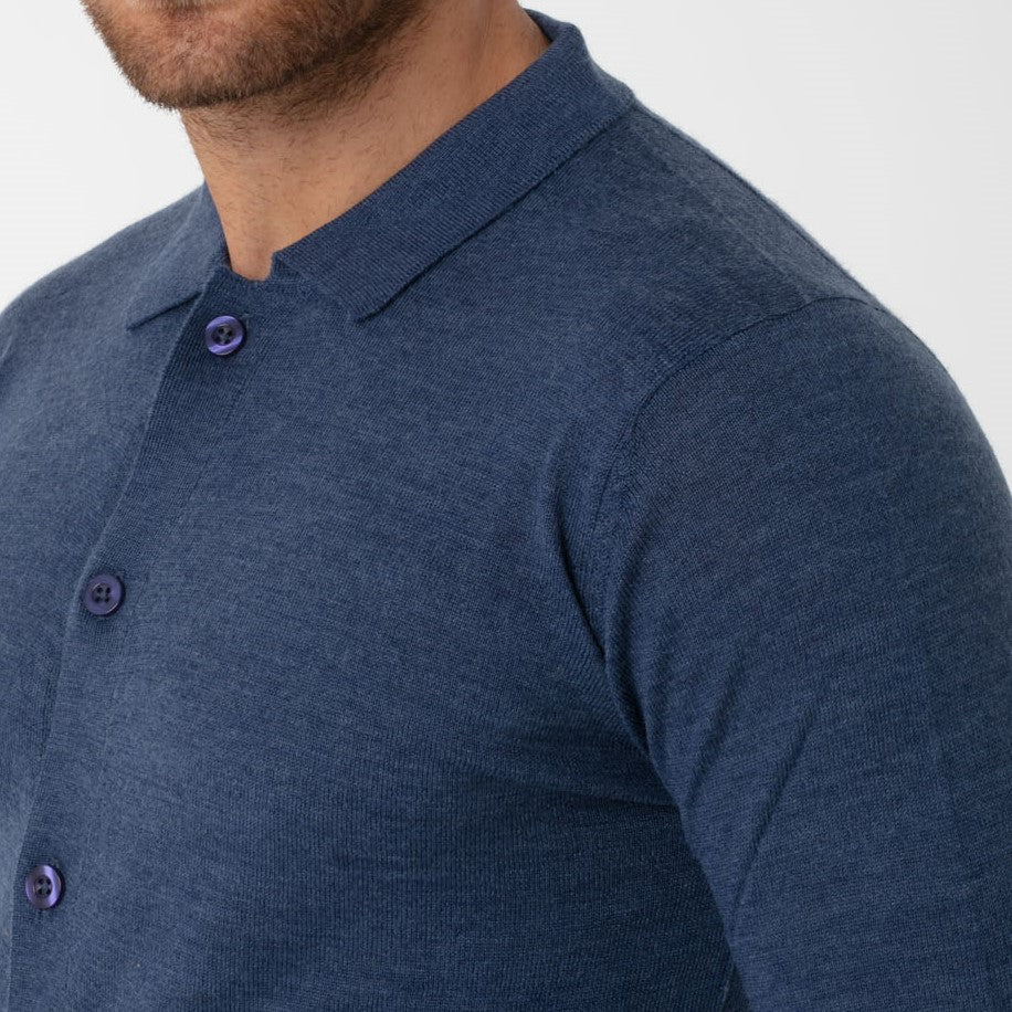 Cardigan collo camicia in Misto Merinos