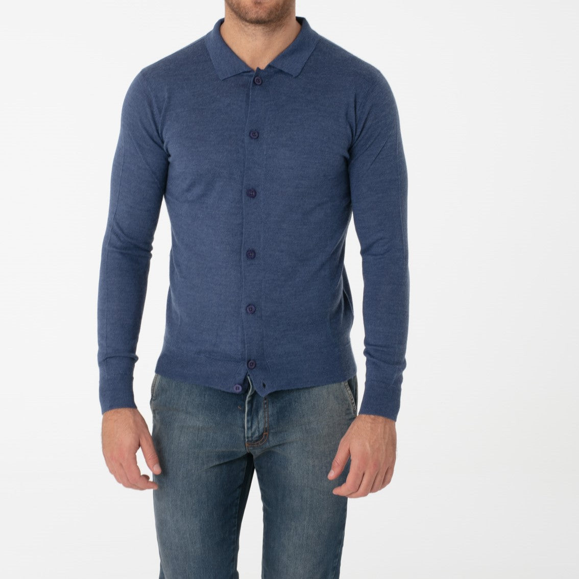Cardigan collo camicia in Misto Merinos