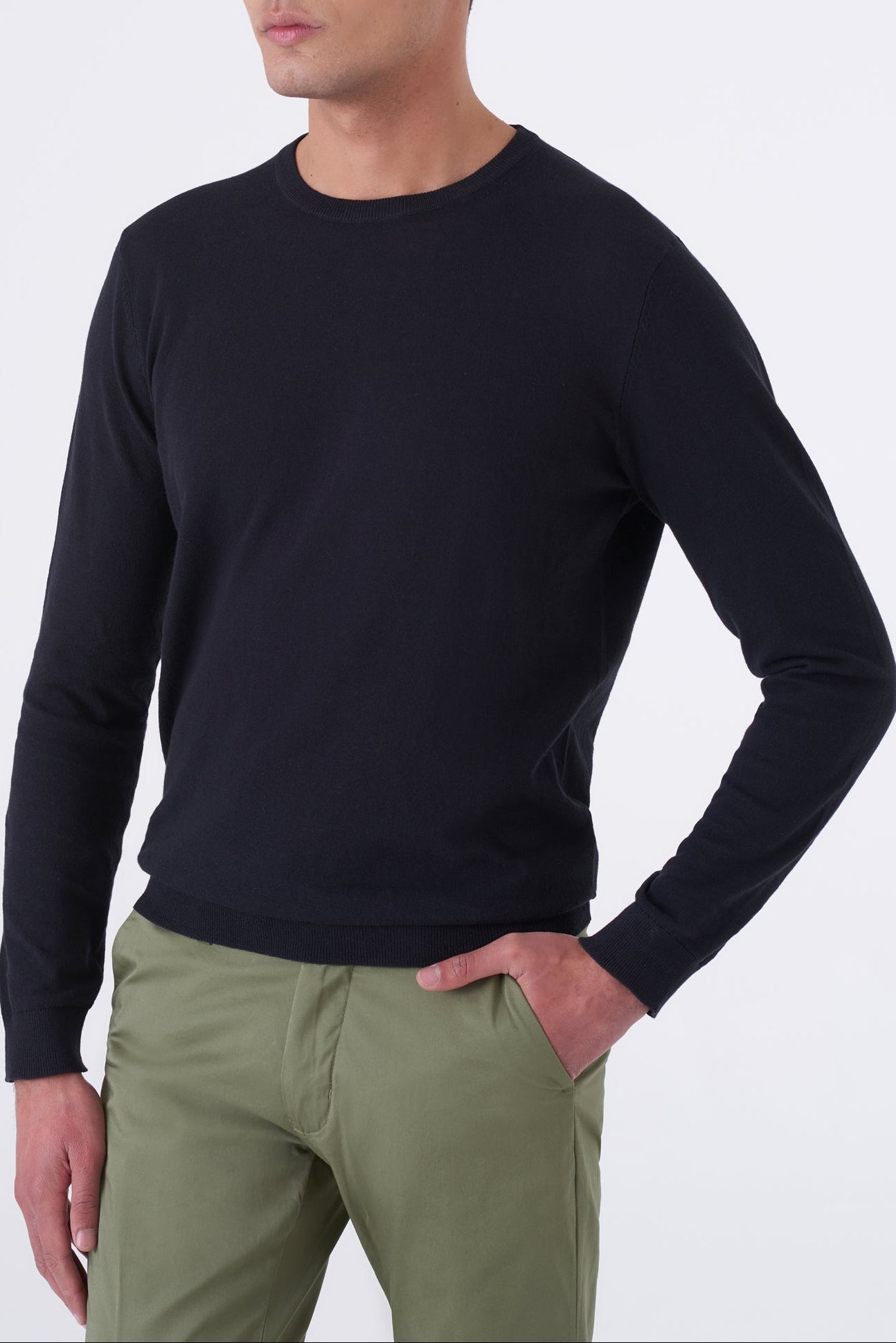 Maglia girocollo uomo in cotone high twist